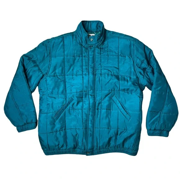Clio Vintage Teal Quilted Silk Zip Up Jacket - Picture 1 of 6